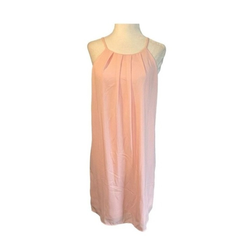 Monteau‎ Shift Dress Light Pink Knit Mini Flowy Pleated Sleeveless Lined S